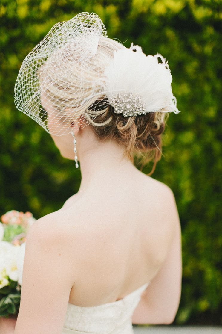Rhinestone Bridal Ivory Fascinator with detached Full Birdcage Veil Veils