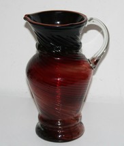 Vintage Glass Pitcher With Swirl pattern reddish cranberry glass 10&quot; - $24.74