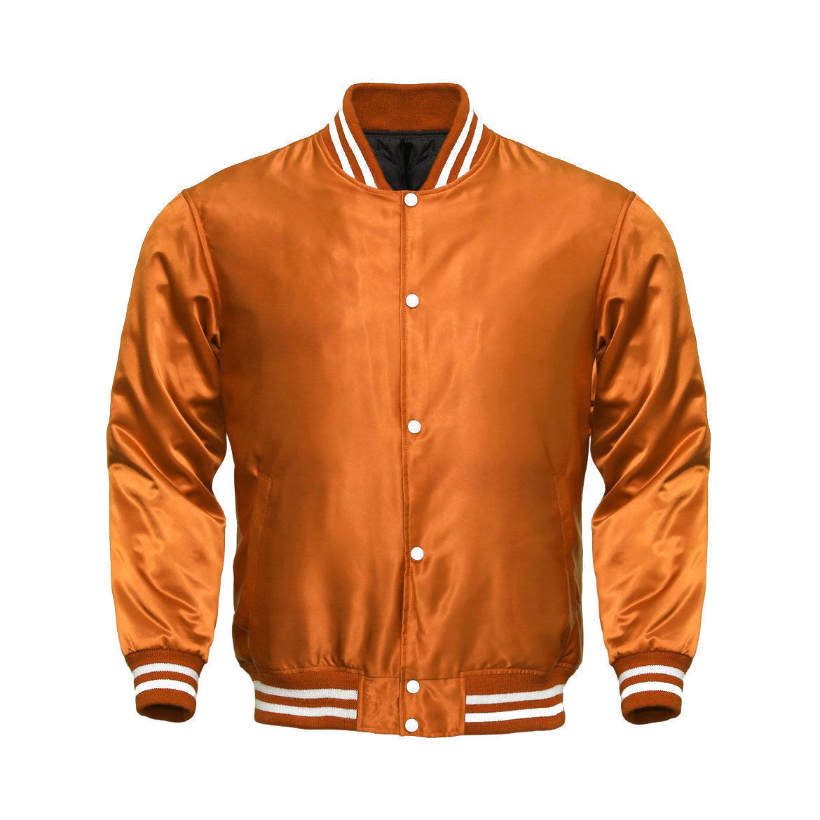 ORANGE SATIN Varsity Letterman Bomber BASEBALL Jacket* ORANGE & WHITE RIB - Outerwear
