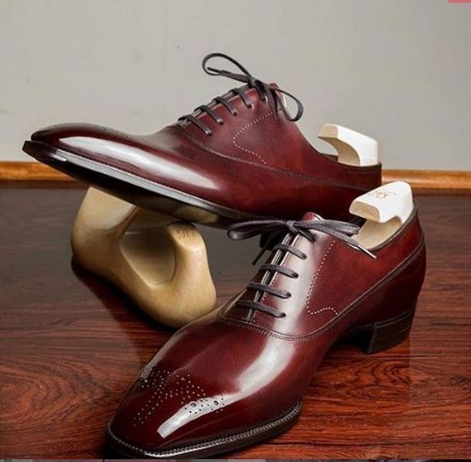 Brogues Toe Genuine Leather Maroon Brown Men Handmade Lace Up Oxford ...
