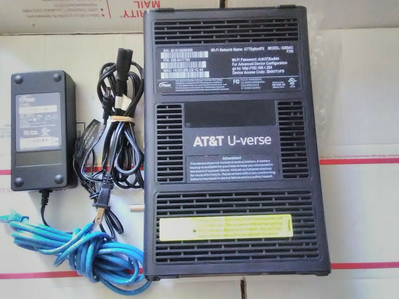 AT&T UVerse 5268ACFXN DSL Wireless Wifi Modem Router + AC ModemRouter