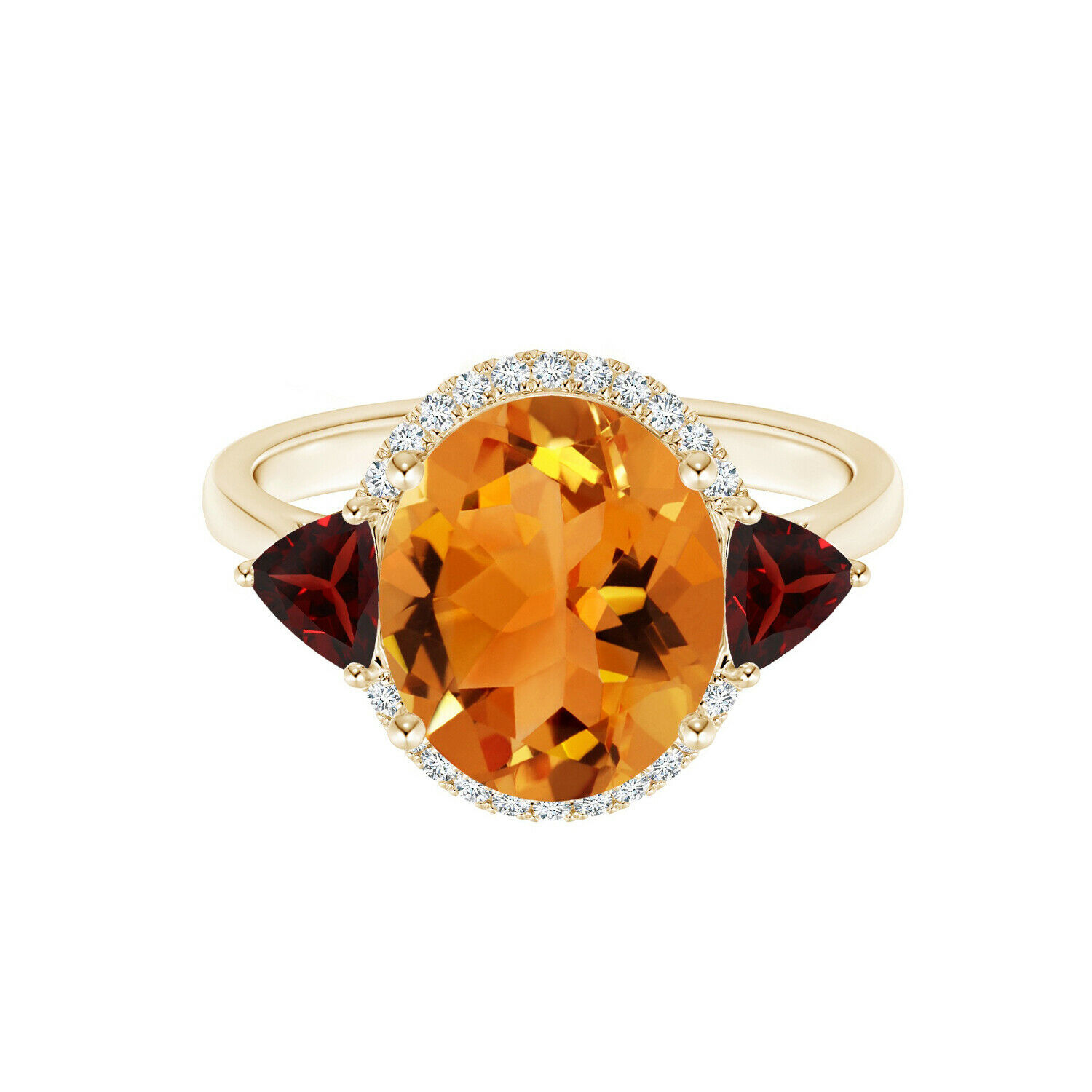 1.50 Cts Genuine Oval Citrine & Trillion Garnet Cocktail Ring 9K Yellow Gold