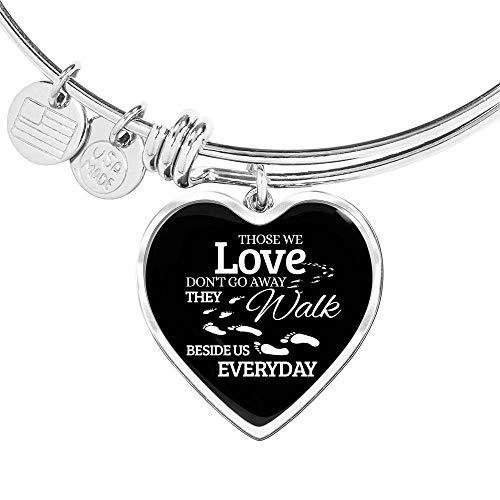 Those We Love Don't Go Away Footprints Heart Bangle Stainless Steel or 18k Gold