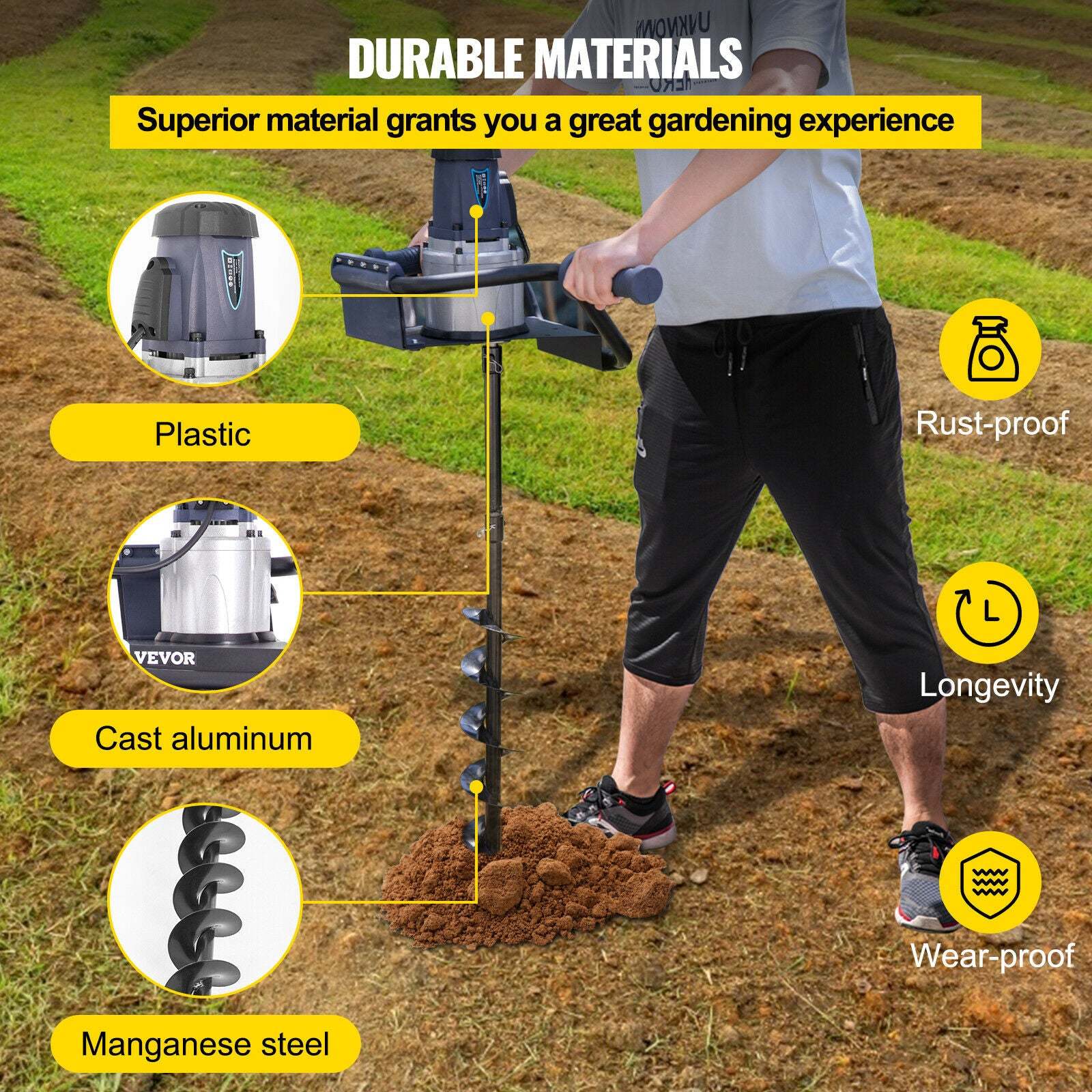 VEVOR 1.6 HP Electric Post Hole Digger 1200w 1500w Electric Auger