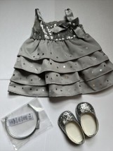 Retired American Girl Doll SILVER SHIMMER DRESS Outfit Headband Shoes 20... - $39.55