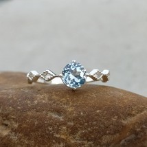 2.25ct Aquamarine Ring,925 Sterling Silver Round Halo Wedding Gift Ring - $76.20
