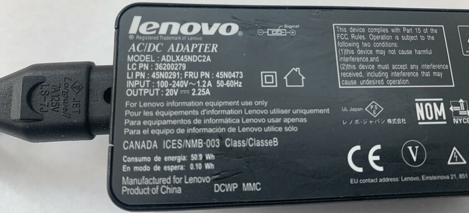 LENOVO AC/DC POWER ADAPTER ADLX45NDC2A 20V 2.25A OEM (ORIGINAL ...