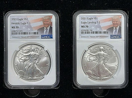 2021 American Silver Eagle $1 TI + T2 TRUMP 2 Coin Bullion Set NGC MS70  image 2