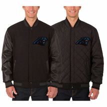 Carolina Panthers Wool & Leather Reversible Jacket with Embroidered Logos Black - $269.99