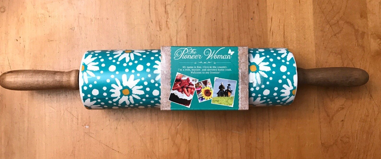 The Pioneer Woman STONEWARE ROLLING PIN Blue Daisy Floral New 10