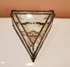 Glass Vanity Box, Triangle Jewelry Trinket Box, Handmade Signed Vintage Etched image 2