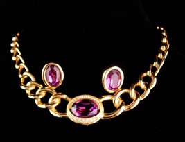 Vintage Christian Dior necklace - purple rhinestone earrings - 16&quot; choke... - $395.00