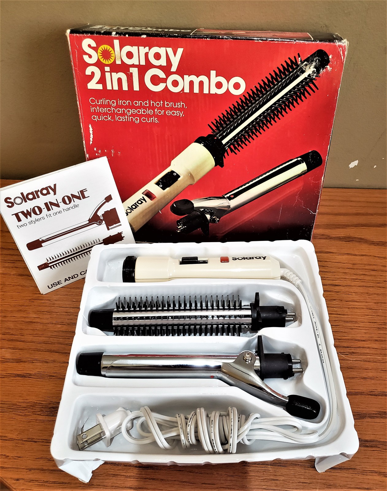 Primary image for Vintage SOLARAY 2 in 1 Combo Electric Curling Iron & Hot Brush w Manual