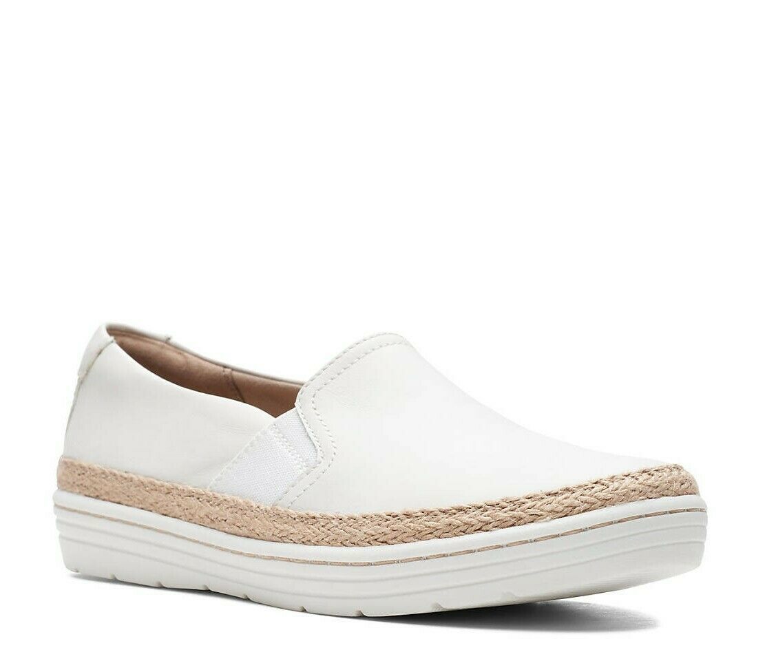 clarks white slip on shoes