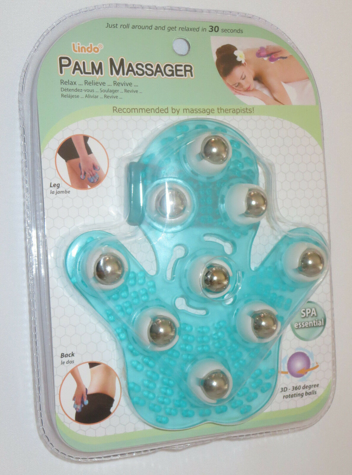 Aqua Palm Massager New 360 Degree Rotating Balls Lindo Back Leg Arms  - $12.60