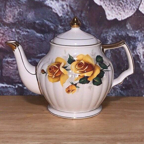 Vintage Sadler Teapot with Fruit and gold accents 6”