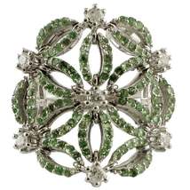 Handcrafted Ring Diamond Tsavorite 14 Karat White Gold. - $1,930.00