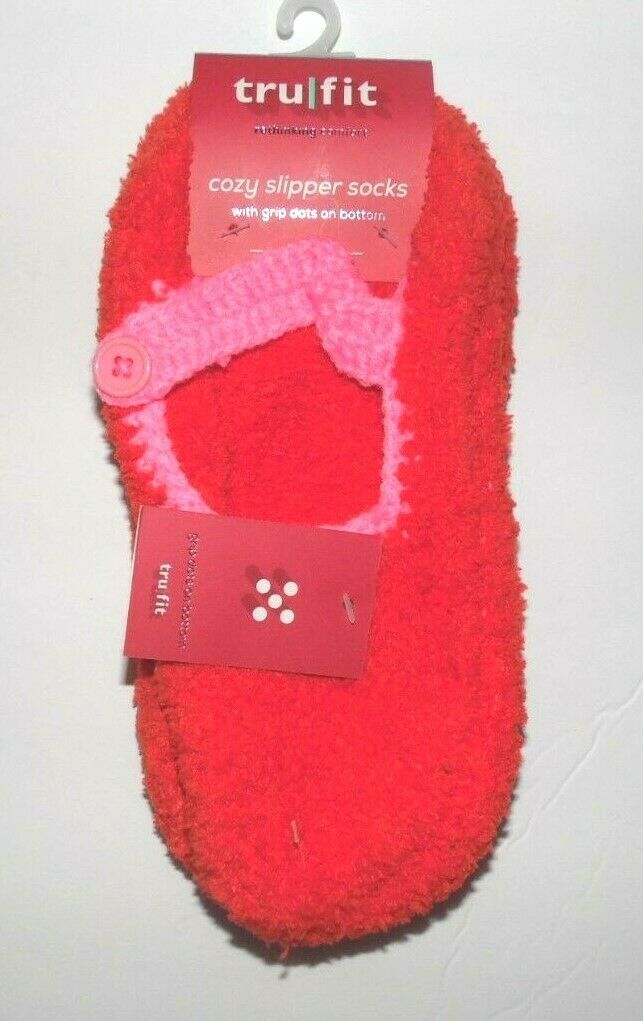 Primary image for Tru-Fit Womens Button Slippers Socks Grip Dots Red Pink Size 9-11 NWT