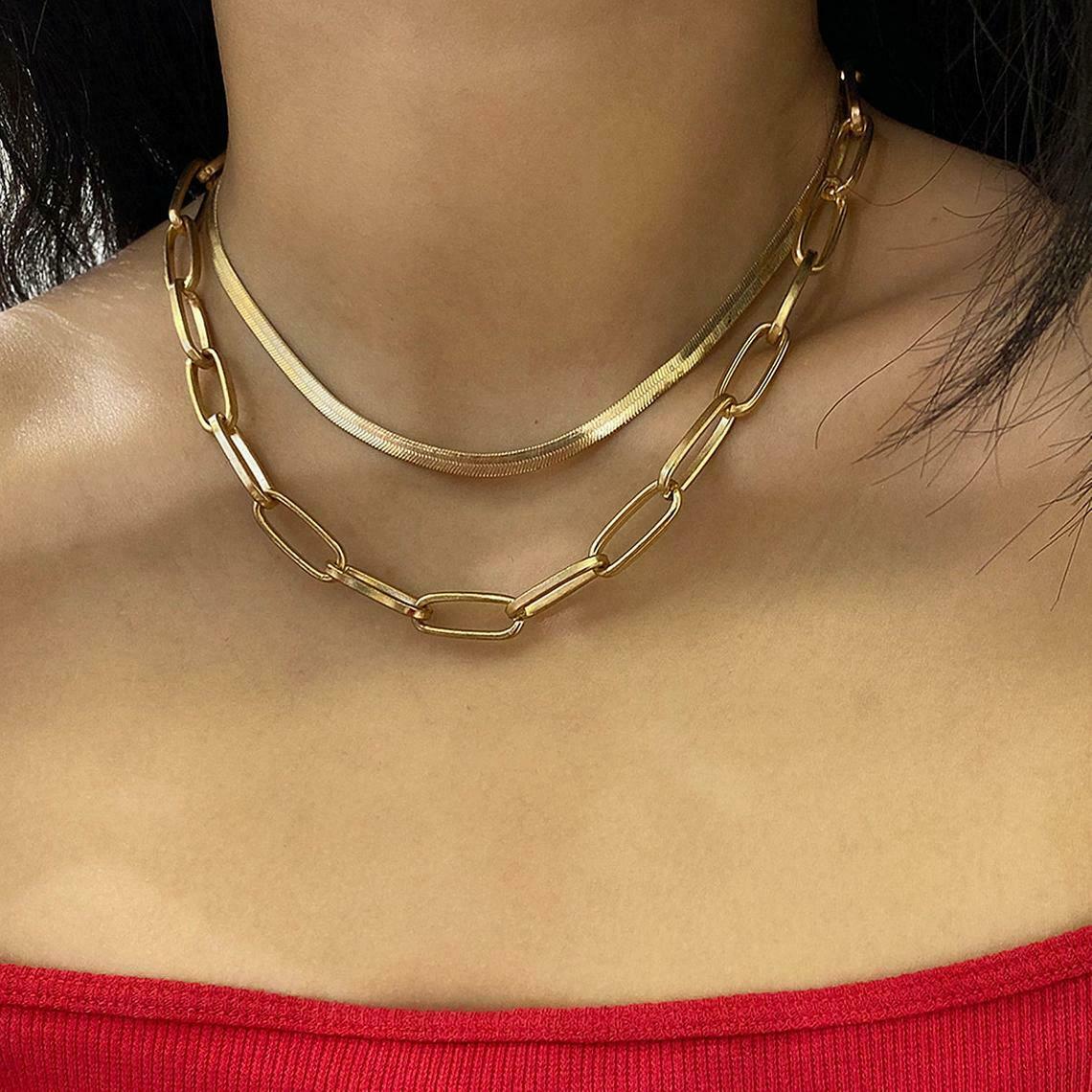 18K Yellow Gold Filled TARNISH-FREE 20 4mm Herringbone Chain Necklace  ITALY