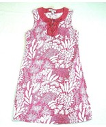 Tommy Bahama Pink White Tropical Print Dress Lace Up Neckline Size XS Fl... - $19.74