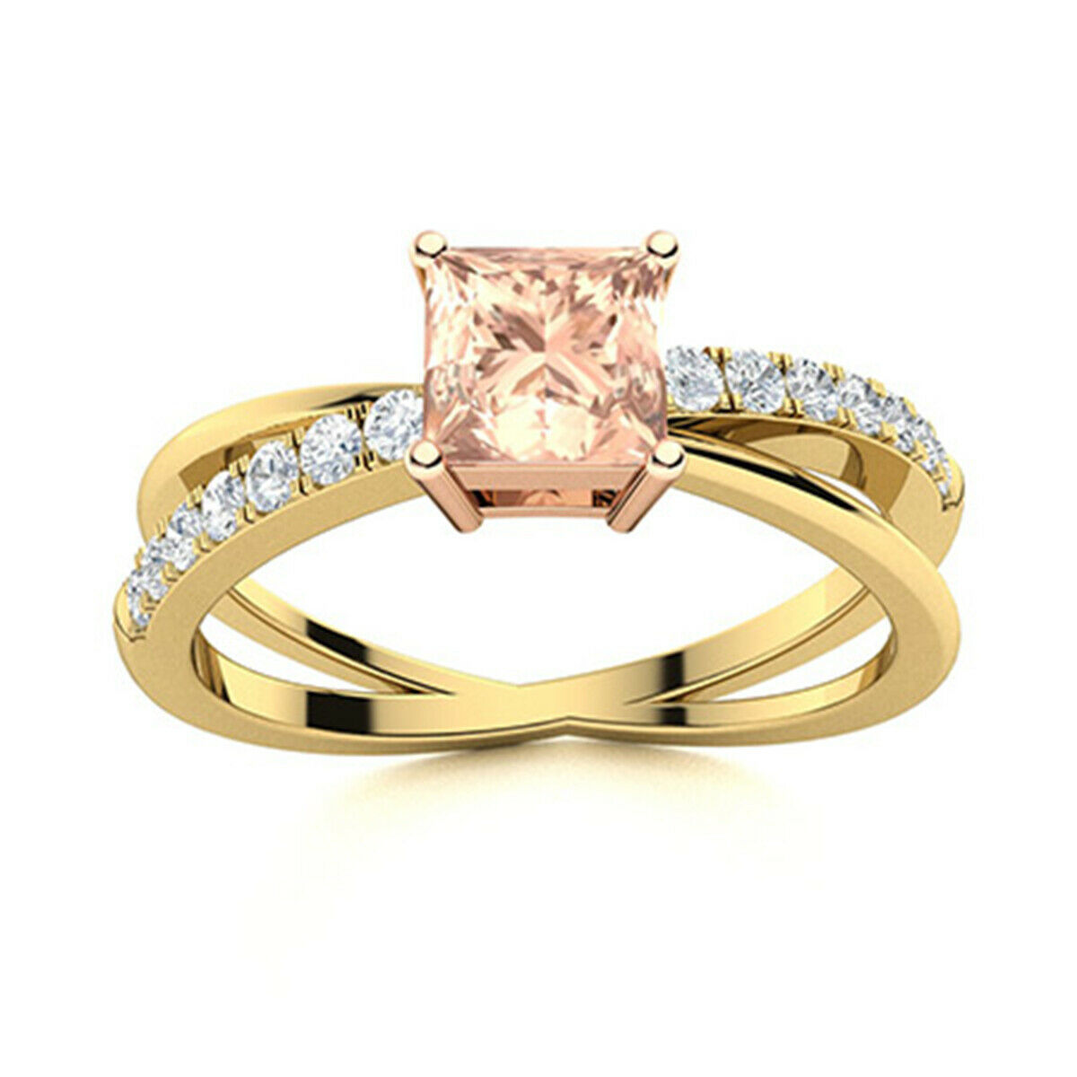Princess Cut 0.75 Ctw Morganite 9K Yellow Gold Women Engagement Ring