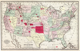 1868 Map 16&quot;x25&quot; Showing Location of Indian Tribes within the US Poster ... - $16.34