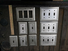 21LL77 ASSORTED DIECAST SWITCH PLATES: ALL SATIN NICKEL FINISH, (3) 3-GA... - $22.36