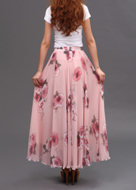 FLORAL Chiffon Long Skirt Dusty Blue Flower Silk Chiffon Skirt Summer Plus Size image 12