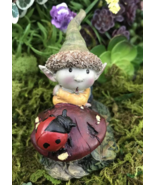 1 Pcs Miniature Garden Fairy Pixie Boy With Mushroom And Ladybug - DL - $24.00