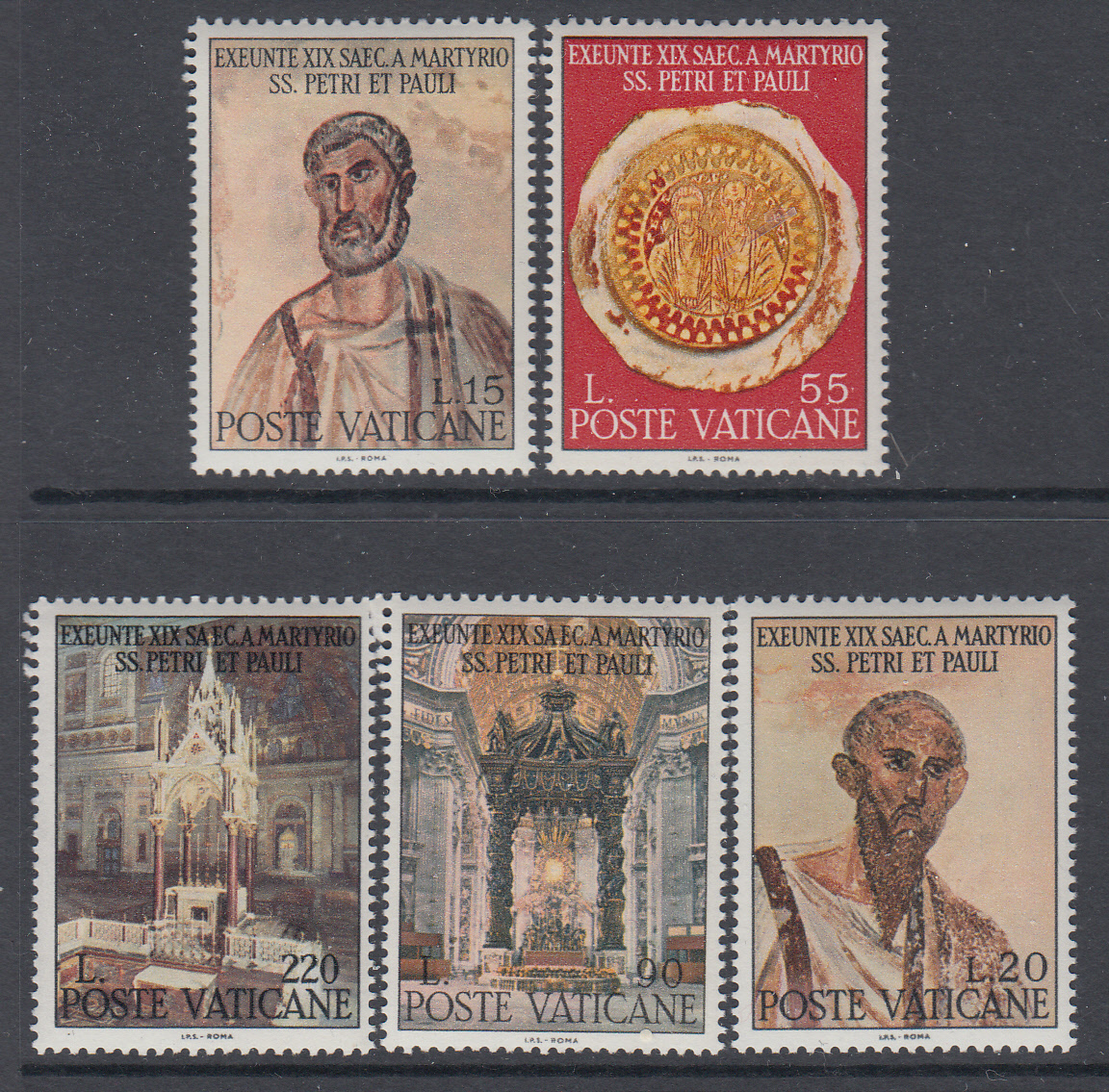 Saints Peter and Paul Set of 5 Vatican Postage Stamps Catalog Number