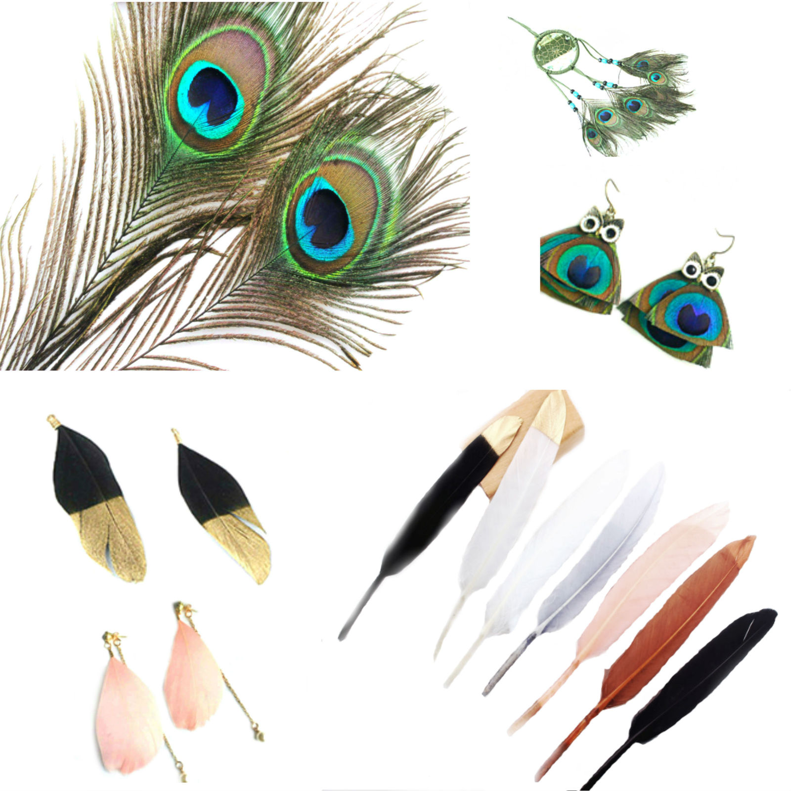 Earring making materials, bronzing feathers DIY Jewelry Peacock feathers 5/10pcs
