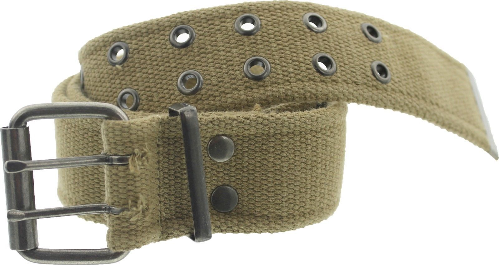 Military Double Prong Canvas Belt, Heavy Duty Army Pistol Grommet Two
