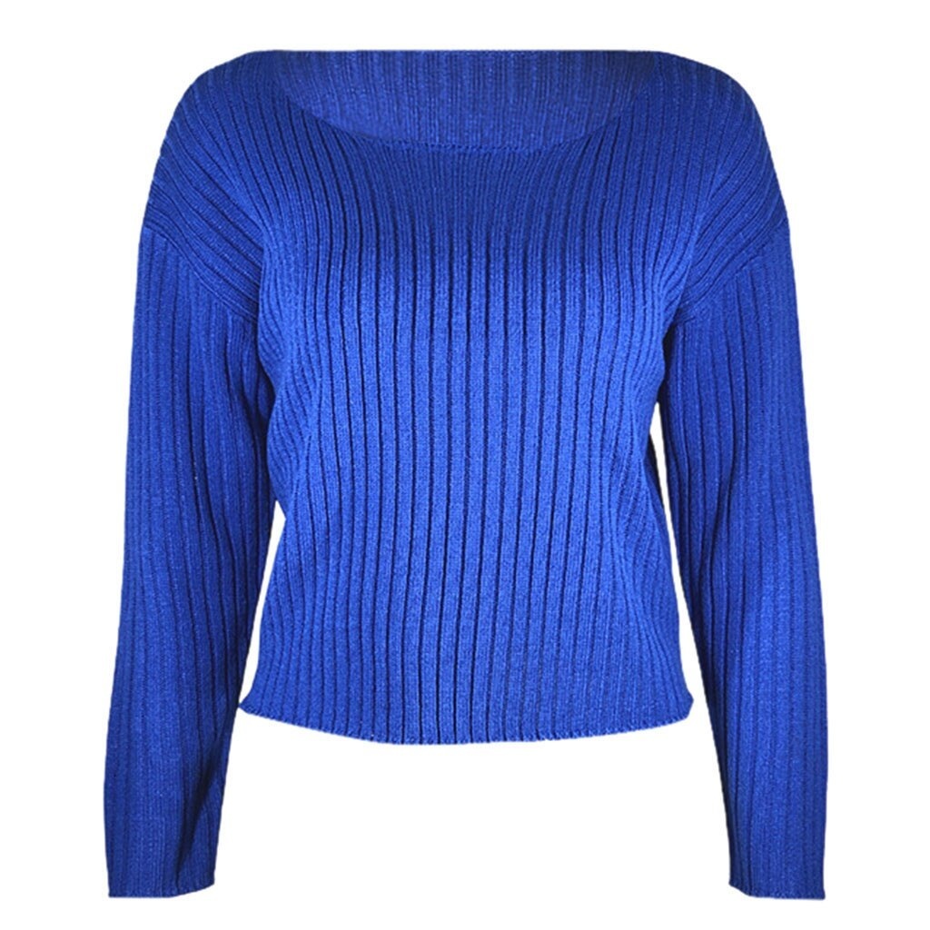 New royal blue jumper women boat neck sweater knit pullover autumn fall