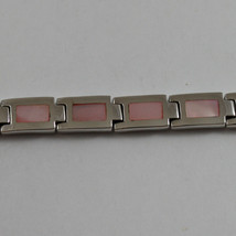 .925 RHODIUM SILVER BRACELET WITH RECTANGLES OF MOTHER OF PEARL PINK image 2