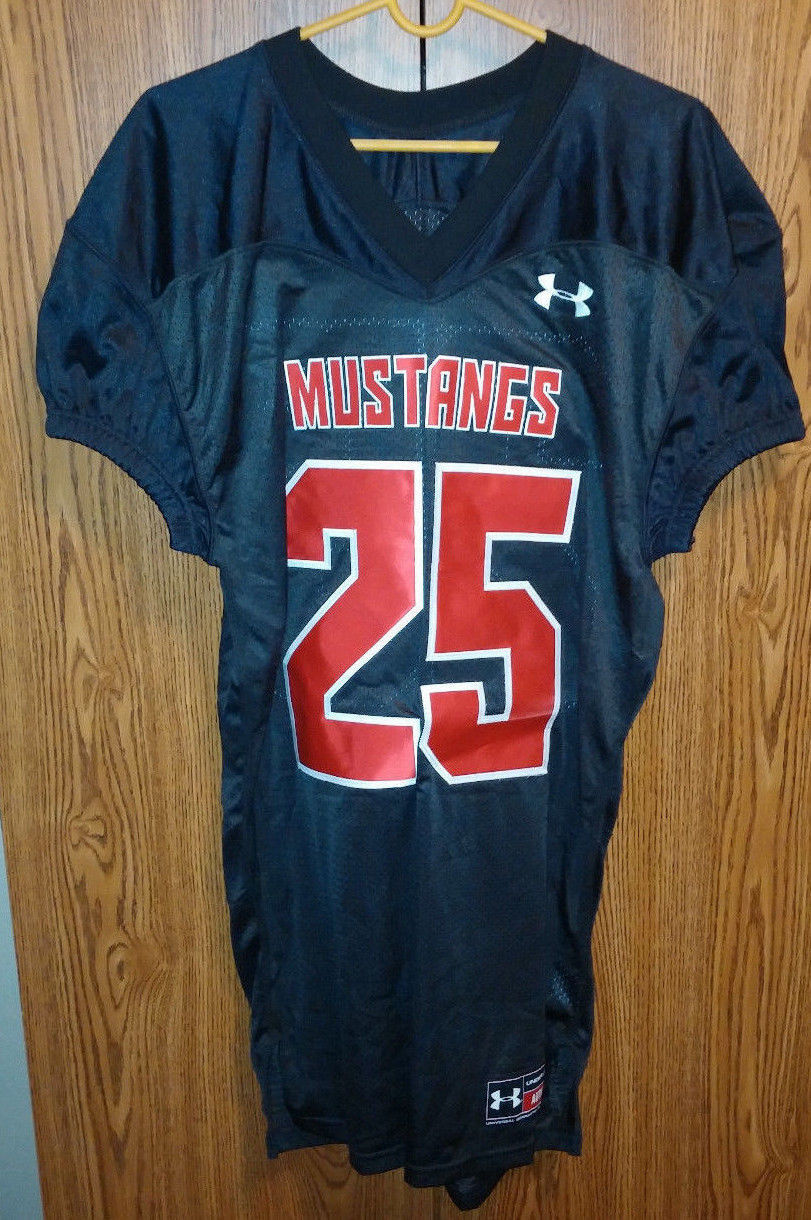 Under Armour football Jersey Mustangs 25 Black Red Sewn Adult Large