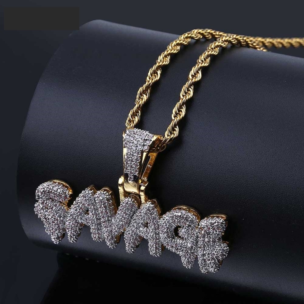 Men's Iced Out SAVAGE Pendant and Necklace Zircon Hip Hop Gold Chain ...