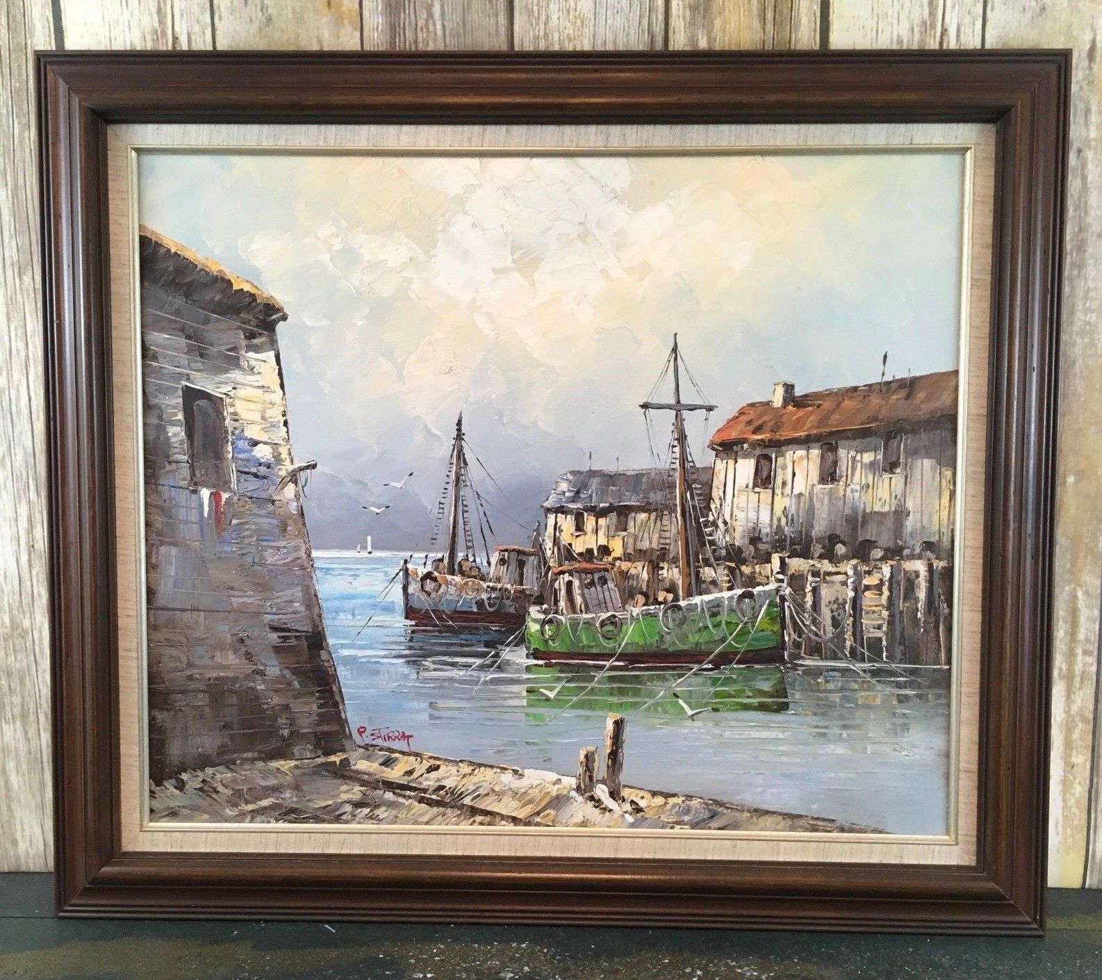 Large Vintage Nautical Seascape Paolo Stirrat Fishing Harbor Signed Oil ...