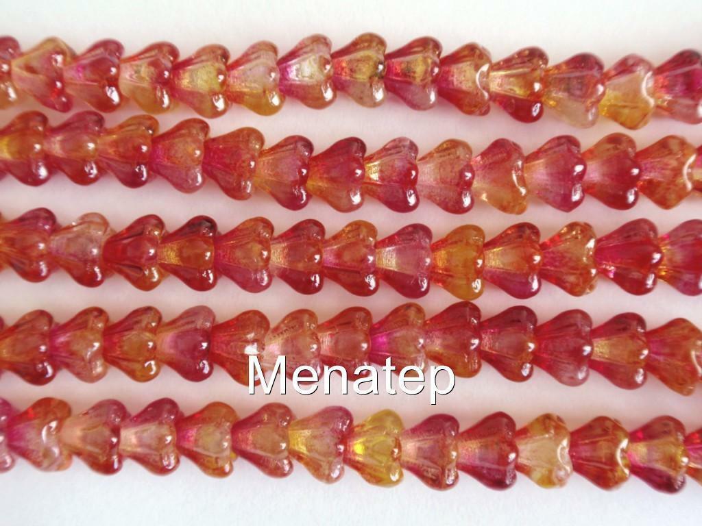50 Firepolish Czech Glass Faceted Round Beads Dual Coated Orange Teal 4mm