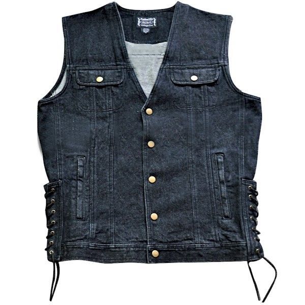 Black Denim Motorcycle Vest & 5 Genuine Leather Vest Extenders-M-LG-XL ...