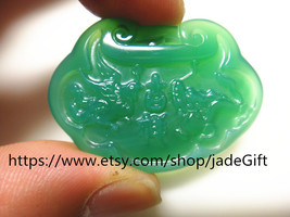 Free Shipping - Chinese dragon and phoenix green jade carved luck jade pendant - $23.99