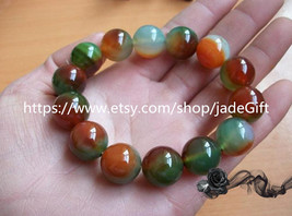 Free Shipping - 12mm Natural Red green  jade Beads charm bracelet - $18.99
