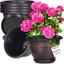 Plastic-Plant-Flower-Planters-8 Inch With Drainage Hole &amp; Saucer, 6 Packs - $36.99