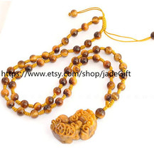 Free Shipping - good luck 100% Natural Yellow Tiger eye stone carved Pi Yao Amul - $22.99