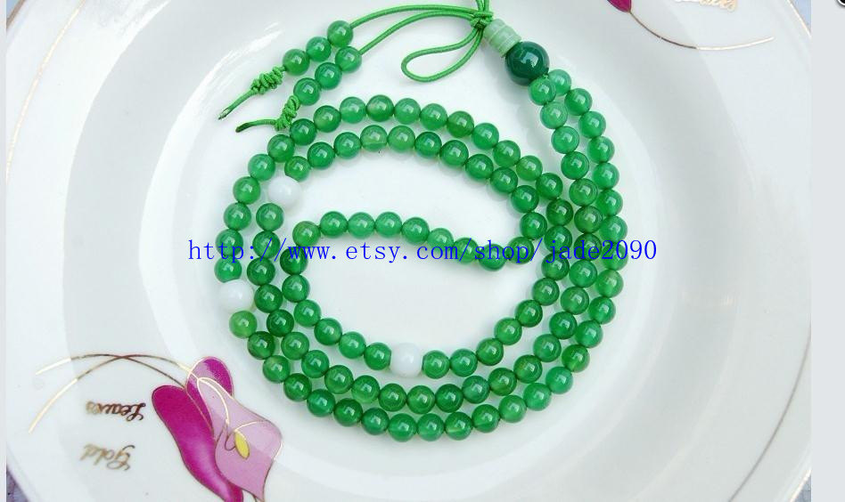 Free Shipping - Tibetan Buddhist natural GREEN jade jadeite 108 ...