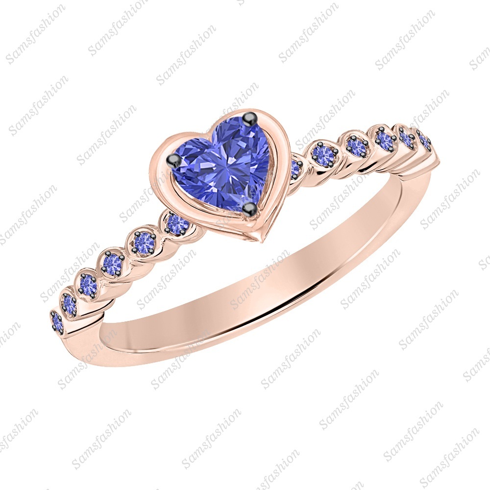 Women's Heart Cut Tanzanite 14k Rose Gold Over 925 Silver Anniversary Band Ring