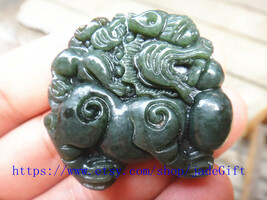 Free Shipping - chinese luck Amulet pi yao hand carved Natural green jadeite jad - $23.99
