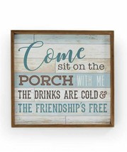 Blue Panel Porch Wall Sign w Sentiment 18" Framed Friends Welcome Relax Drinks