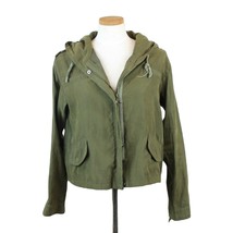 Womens Olive Army Green Zip-up Hooded Jacket w/ Roll Tab Sleeves Sz M - $12.86