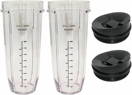 Nutri Ninja Blender 24 Oz Replacement Clear Tumbler Cup & Black Flip Top Lid