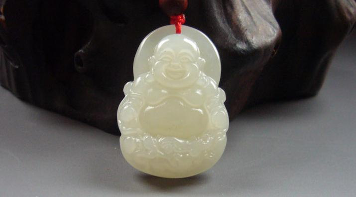 Primary image for Free shipping -  Natural white jade jadeite carved  Laughing Buddha charm pendan